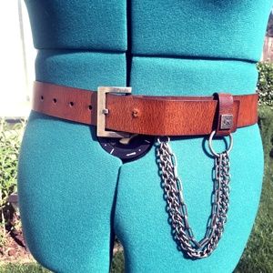 CK Womens' Leather Belt (M) with Chain Detail